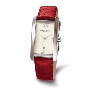 Charles Hubert Mens Red Leather Band Champagne Dial Retro Watch